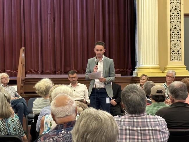 Fraser Coast Councillor and Division 4 candidate Daniel Sanderson at a meet the candidates event at Maryborough City Hall.