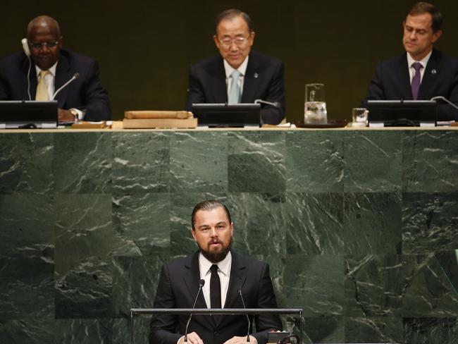 Leonardo DiCaprio at the Climate Summit at United Nations Headquarters in 2014. Picture: Reuters/Mike Segar