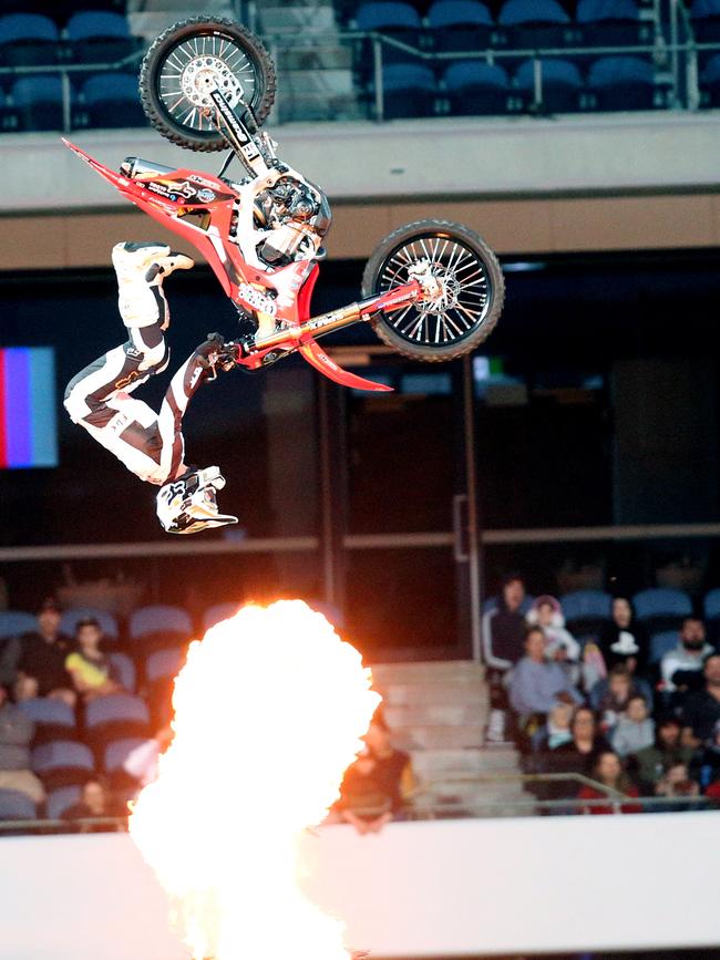 Nitro Circus at Kardinia Park on March 7, 2022. Stunts, crowd reactions, fireworks, plenty of colour. Picture: Mark Wilson