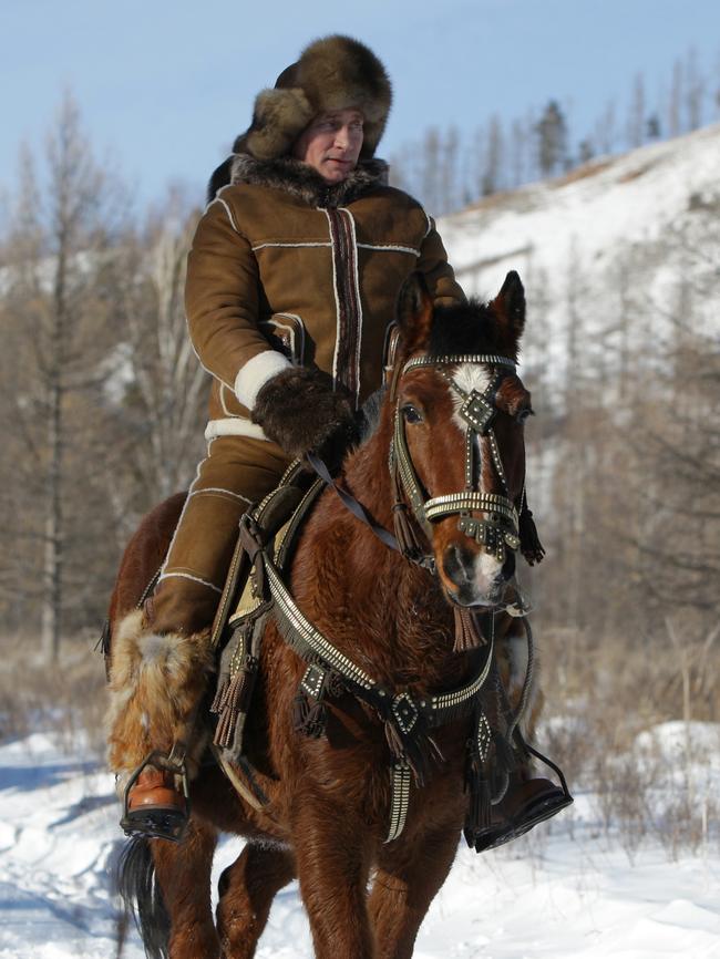 Putin on horseback in Karatash area near the town of Abakan, Khakassia, in 2010.