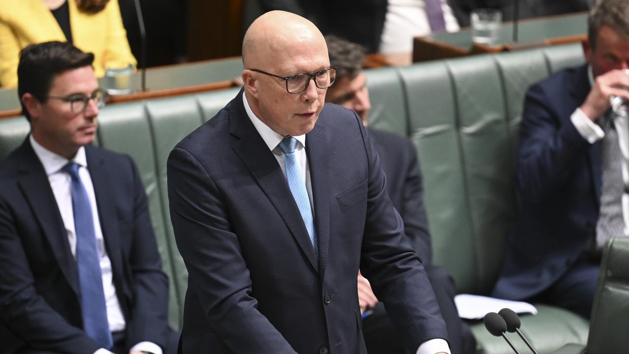 Opposition Leader Peter Dutton called Anthony Albanese a “disgrace” as the Prime Minister faced tough questions on whether his government had ruled out a Makarrata Commission. Picture: NewsWire / Martin Ollman