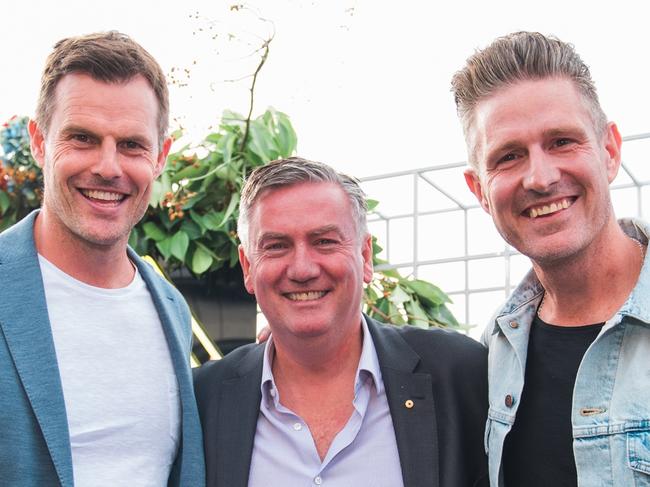 Luke Darcy , Eddie McGuire and Wil Anderson at the SCA Sunset Session in South Melbourne on Thursday, March 7, 2019.Picture: Matt Nikolic/Supplied