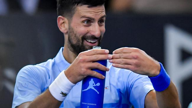 BUENOS AIRES, ARGENTINA - DECEMBER 1: Novak Djokovic of Serbia gestures during a farewell game between Juan Martin Del Potro and Novak Djokovic at Mary Teran Weiss Stadium on December 1, 2024 in Buenos Aires, Argentina. Del Potro played as a professional tenis player during 17 years, winning the 2009 US Open and reaching bronze medal in he London 2012 Olympics and silver in the Rio de Janeiro 2016 Olympics. (Photo by Marcelo Endelli/Getty Images)