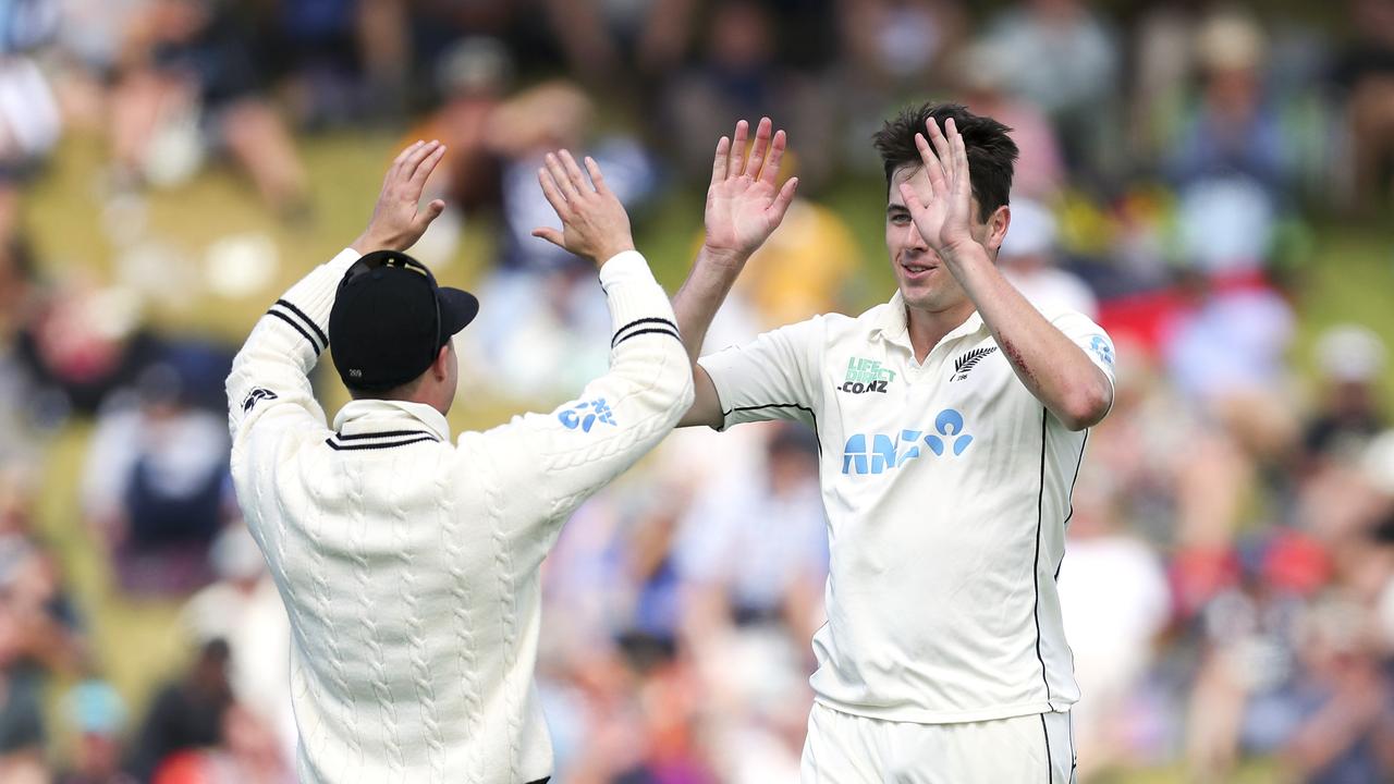 William O’Rourke celebrates after taking the wicket of Travis Head. Picture: Getty