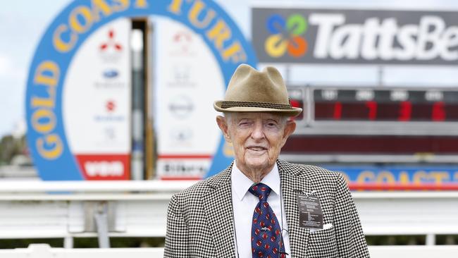 Edgar Britt, wearing his trademark hat, at the Gold Coast racecourse in 2014. Picture: JERAD WILLIAMS