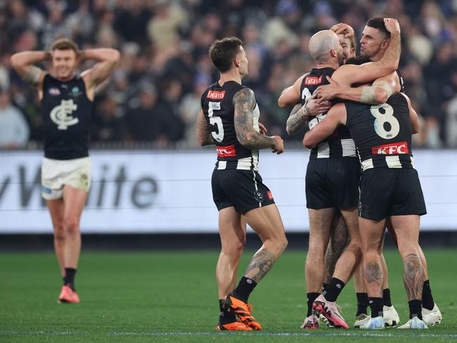 The Magpies pulled off a famous win over their rivals Carlton. (Photo by Daniel Pockett/Getty Images)