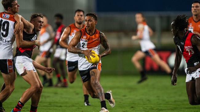 Nicholas Yarran as the NTFL Buffaloes' mens side beat the Essendon Bombers. Picture: Pema Tamang Pakhrin