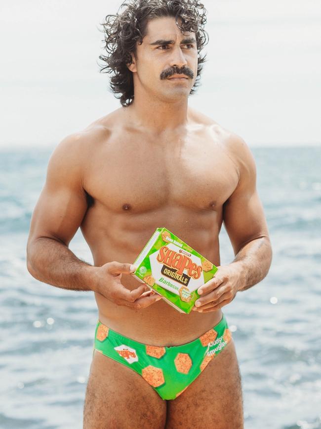 Limited edition Arnotts Shapes and Budgy Smuggler swimwear for him. Picture: Mark Morgan / Supplied