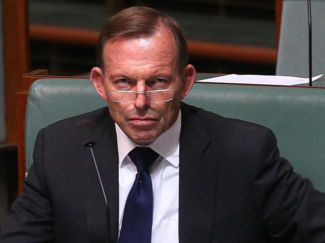 Tony Abbott as PM Malcolm Turnbull speaks on the Marriage Amendment (Definition and Religious Freedoms) Bill 2017 in the House of Representatives Chamber, at Parliament House in Canberra. Picture Kym Smith