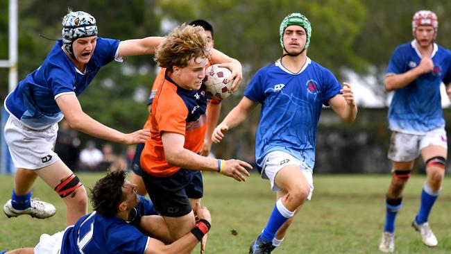 Action in the Brisbane Grey under 16s v Regional Qld game. Reds Emerging Cup under 15-16 years rugby union at Riverside Rugby Club. Thursday September 22, 2022. Picture, John Gass