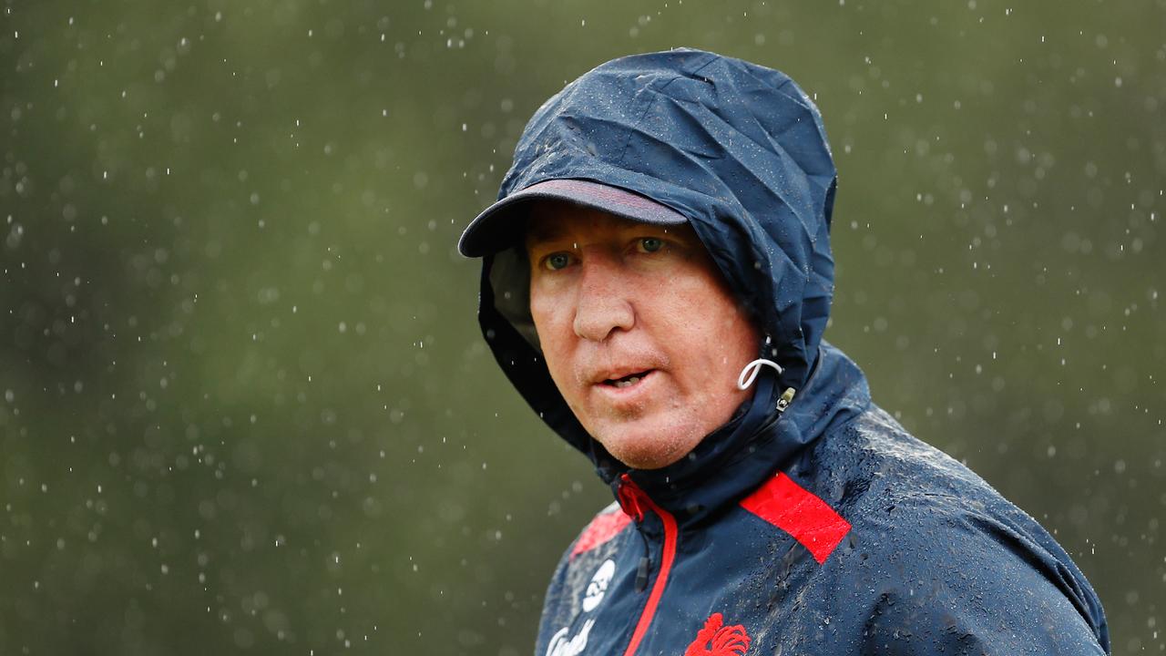 Trent Robinson looks on during a Sydney Roosters training session
