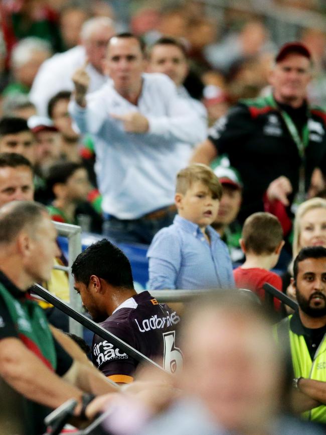 Souths fans boo as Anthony Milford goes off for assessment. Picture: Mark Evans