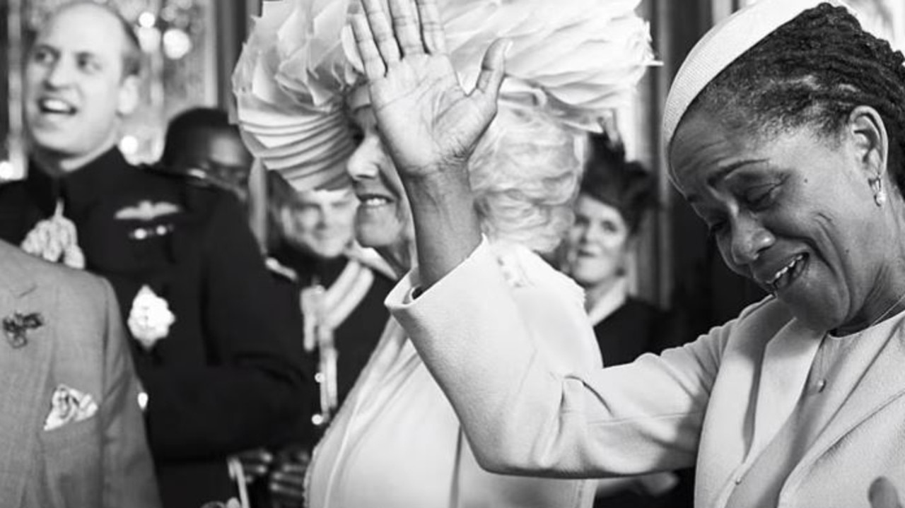 Doria Ragland celebrates as Camilla and Prince William watch on. Picture: Netflix