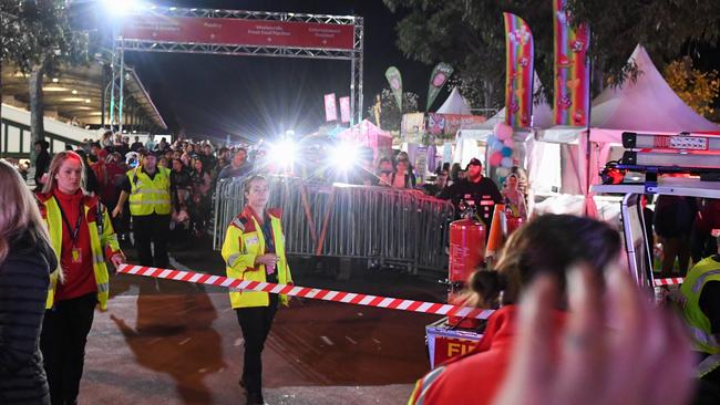 Rescuers at the ride after the horror crash on Sunday. Picture: Morgan Hancock