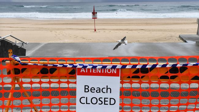 An empty Surfers Paradise beach during April due to COVID-19 restrictions. (AAP Image/Darren England)