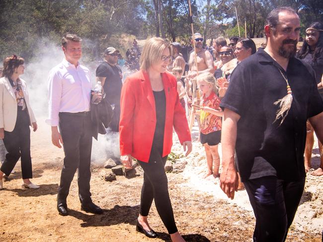 MELBOURNE, AUSTRALIA - NewsWire Photos - November 21, 2024: Ceremonial Opening of Treaty Negotiations on Wurundjeri  Woi-wurrung country in the Darebin Parklands.Chairs of the First Peoples Assembly of Victoria Ngarra Murray and Ruben Berg along with assembly members, tribes from throughout Victoria, Premier Jacinta Allan and Treaty Minister Natalie Hutchins and cabinet ministers gather for a day of ceremony and celebration of the start of Treaty negotiations. Picture: NewsWire / POOL/ Justin McManus.