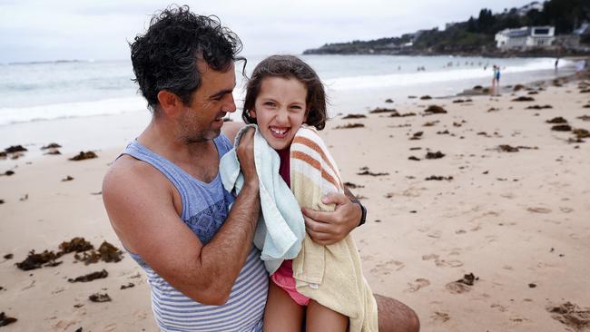 Coogee dad Chris Dean with daughter Lily after a swim. Picture: Sam Ruttyn