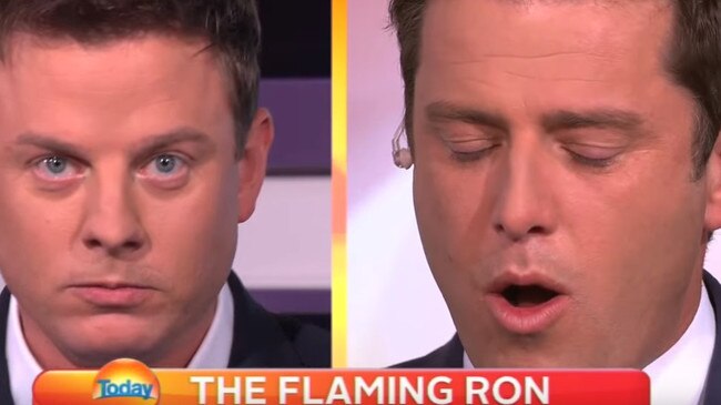 Karl Stefanovic eating the world's hottest pie.