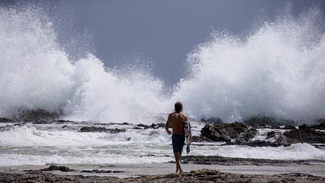 Surfers enjoying the larger swell at Snapper Rocks on Sunday 2 January 2022. Picture: Jerad Williams