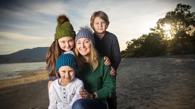 Kirsty Willson with children (L-R) Ciara, 9 Charlie, 6 and Oskar, 7 celebrating Mother's Day. Picture: LUKE BOWDEN