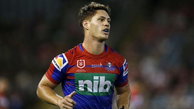 Kalyn Ponga’s stint at five-eighth was short. Picture: AAP Image/Darren Pateman