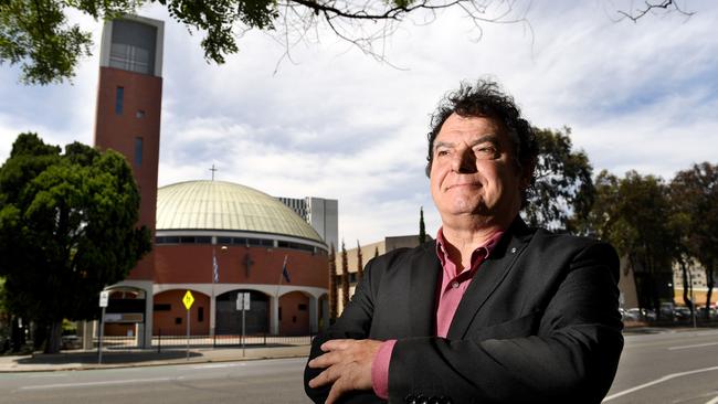 Bill Gonis pictured in front of the Cathedral Church of Archangels Michael &amp; Gabriel in 2020. Picture: Tricia Watkinson