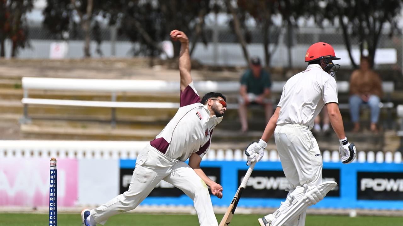 Humraj Dhaliwal of prospect bowls against Adelaide during a Premier Cricket match this season. Picture: Keryn Stevens