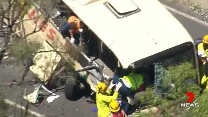 Bus and truck crash at Yarrabilba. Courtesy: 7 News Queensland