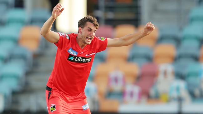 Peter Hatzoglou celebrates a wicket for Melbourne Renegades.