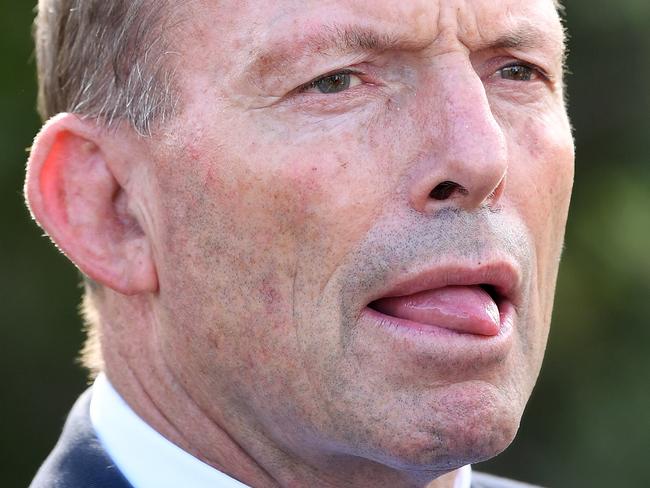 Federal member for Warringah Tony Abbott seen during a visit to Sunnyfield Disability Services in Allambie Heights, Sydney, Thursday, May 2, 2019. (AAP Image/Joel Carrett) NO ARCHIVING