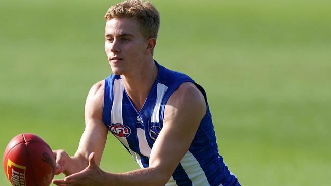 Flynn Perez of the Kangaroos in action during the pre-season. Picture: AAP Image/Sean Garnsworthy.