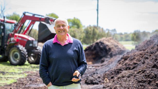 Piling it on: Garry Crittenden In front of a pile of compost used as a natural fertiliser in the family’s Mornington Peninsula vineyard.