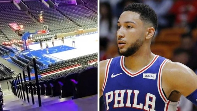 Ben Simmons inside the Wells Fargo Arena just hours before the team's game with Minnesota.