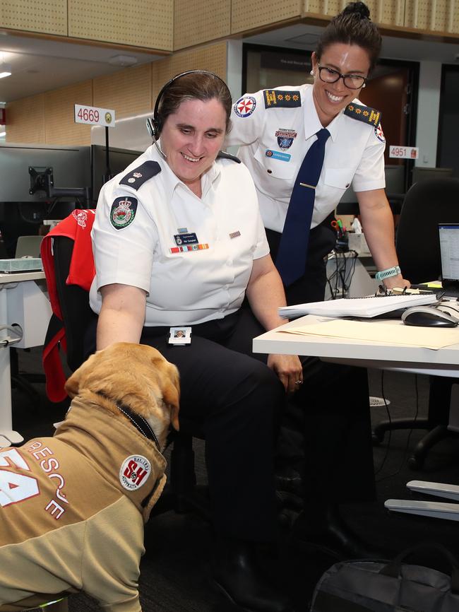 Meeting RFS and NSW Ambulance staff at RFS Headquarters. Picture: David Swift