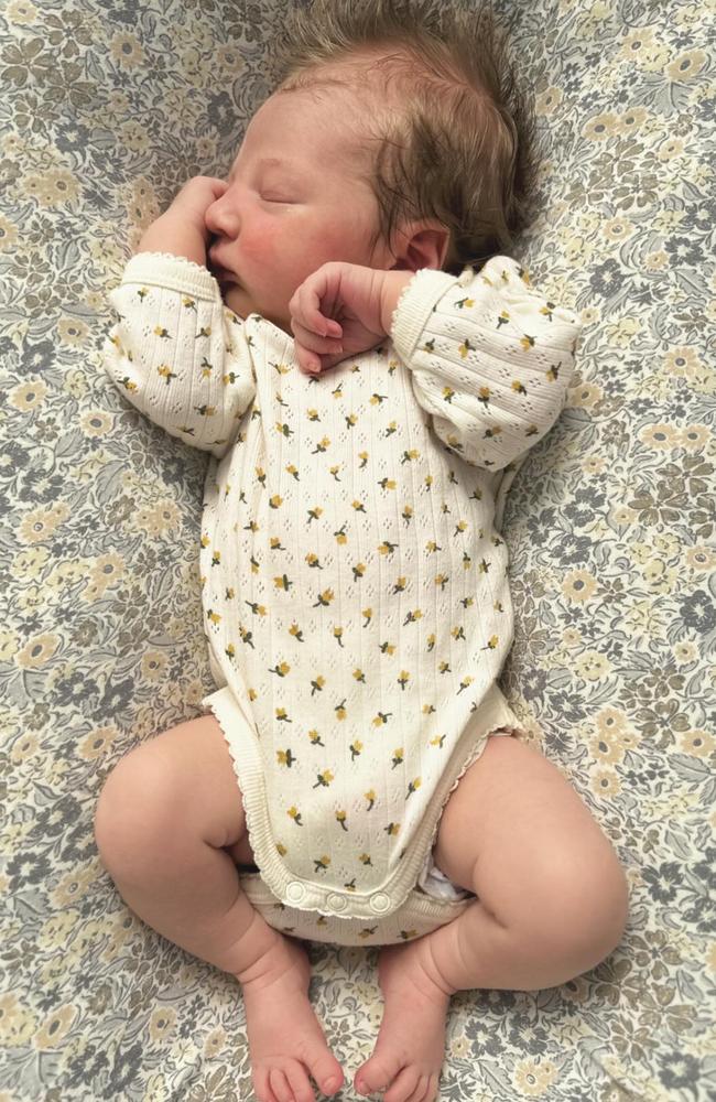 Breeana Randall and Mick Fanning have welcomed new daughter Lyla Skye Fanning 4/4/24. Photo: Instagram.