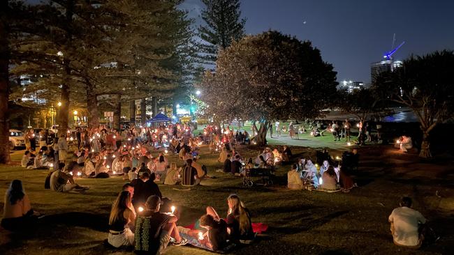 Hundreds gathered at Burleigh Heads for a candlelight vigil for young Gold Coast man Cameron Duce, who died after he was allegedly assaulted in the popular beachside suburb.