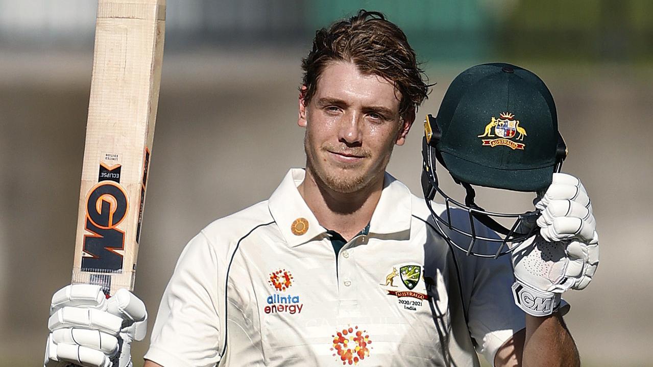 Australia's Cameron Green celebrates his century. Picture. Phil Hillyard