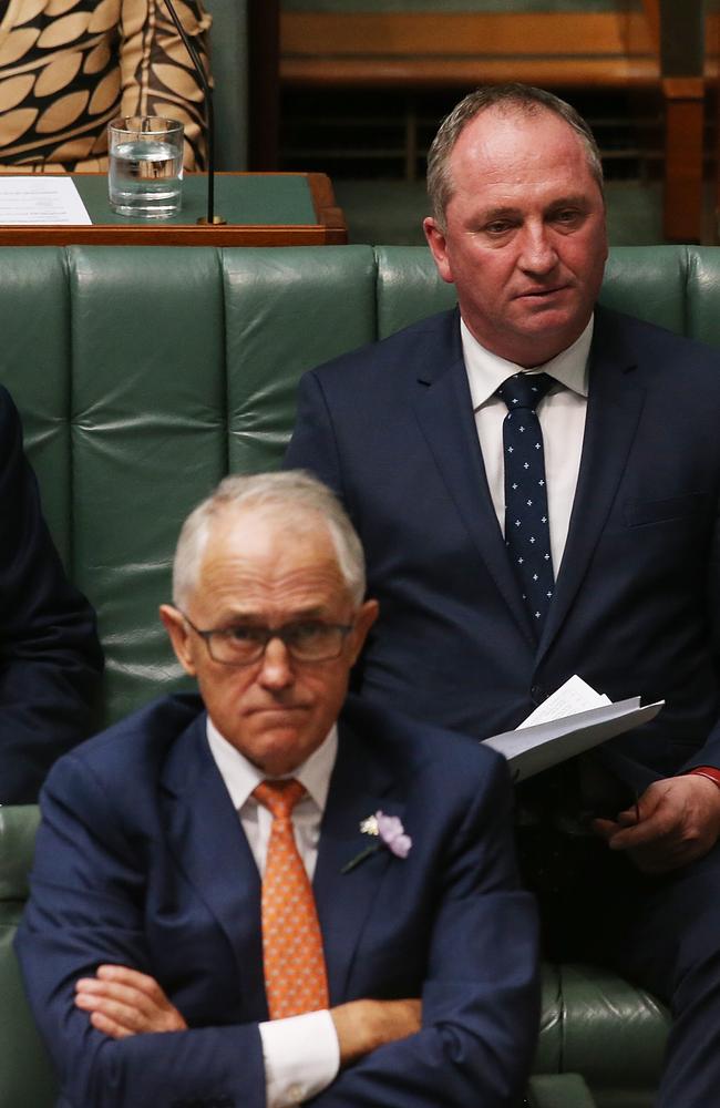 Pressure point ... PM Malcolm Turnbull and Deputy PM Barnaby Joyce in Question Time yesterday. Picture: Kym Smith