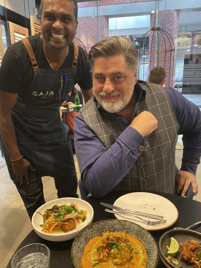 Adelaide’s 2018 MasterChef winner Sashi Cheliah with former MasterChef judge Matt Preston at his new restaurant GAJA by Sashi. Picture: Instagram. Picture: Jessica Galletly.