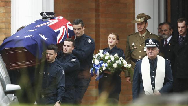 Constable Glen Humphris was farewelled at the Victoria Police Academy. Picture: Jason Edwards