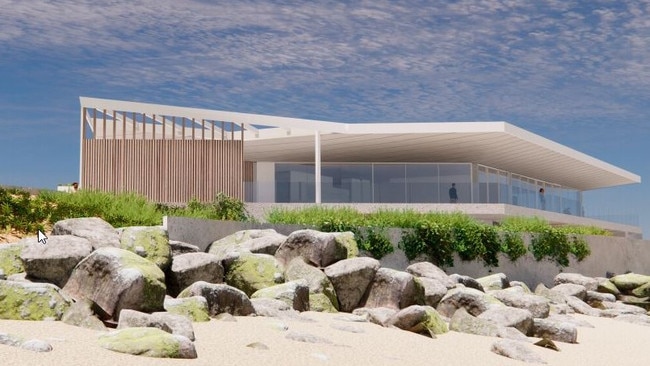 Northern beachside aspect of the proposed new $5.878m West Beach Surf Lifesaving Club. Pic; Walterbrooke