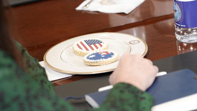 Cookies with the US and Australian flags are seen at the meeting in Washington DC.Picture: AFP