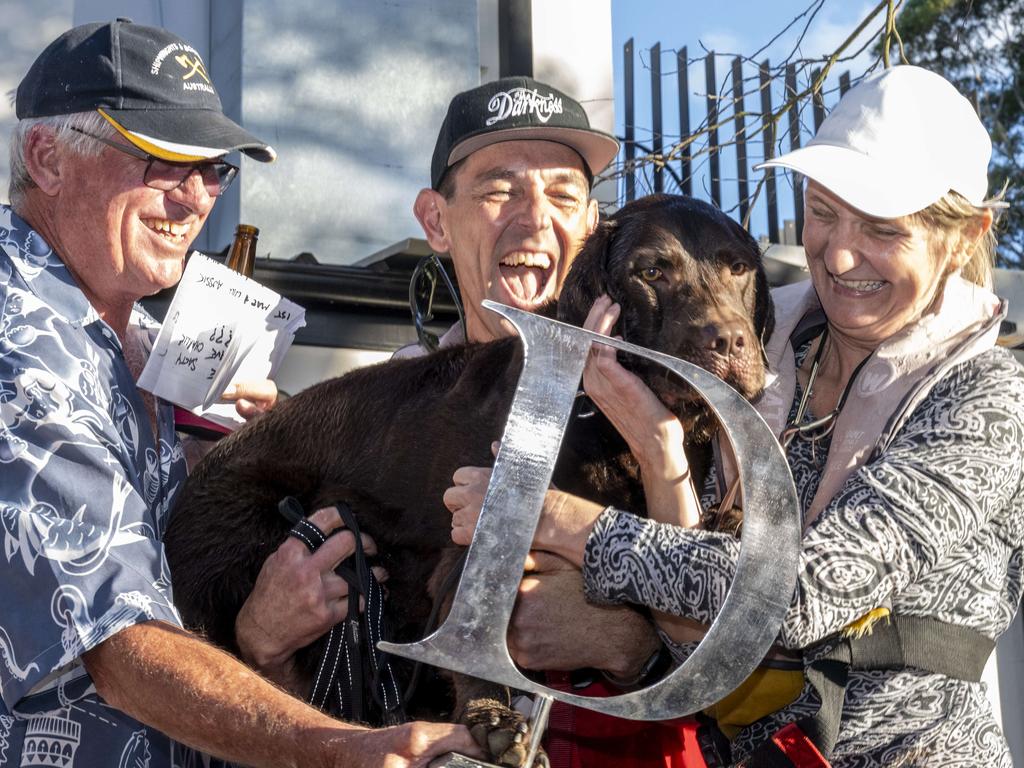 Winners Maxine Rickman (right) and Jon Ryan and their fast-swimming canine Arthur. Picture: Daily Telegraph/ Monique Harmer