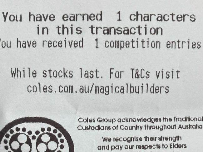 Coles receipt with an acknowledgement of country. Picture: Herald Sun