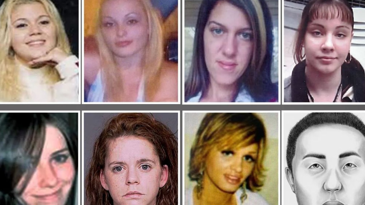 Photos of each of the Gilgo Beach serial killer or killers’ suspected victims displayed during a press conference. (Suffolk County Police Department)