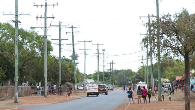 Looking down the main street of the Mornington Island Indigenous community. Picture: Peter Carruthers