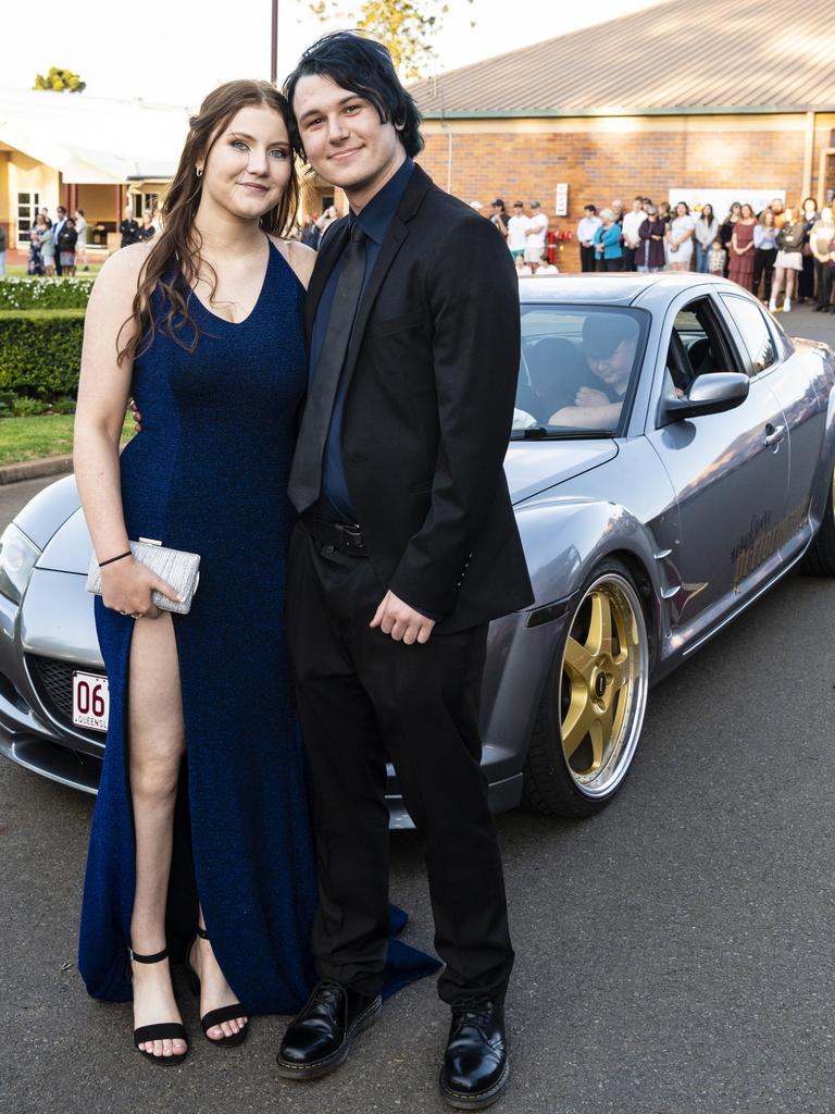 Graduate Skyla Duff with partner Bailey Schemioneck at the Concordia Lutheran College valedictory dinner red carpet arrivals at Redlands campus, Friday, September 16, 2022. Picture: Kevin Farmer