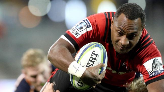 Manasa Mataele of the Crusaders scores a try at GIO Stadium in Canberra.