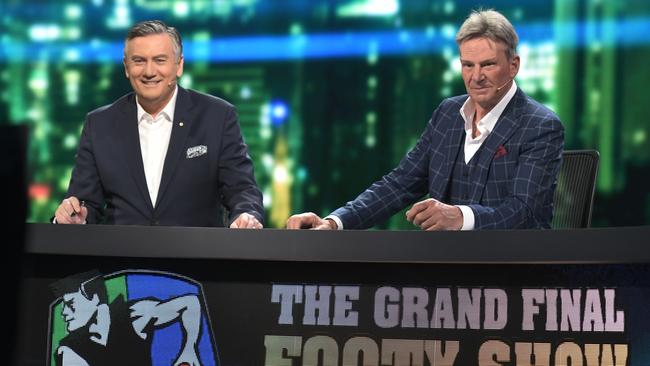 Eddie McGuire and Sam Newman at the Grand Final Footy Show 2018. Picture: Channel 9