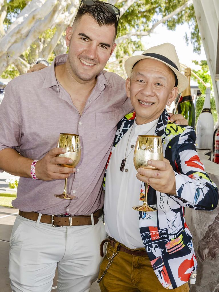 Aaron Riding and Joseph Chan at Doomben Racecourse for Melbourne Cup Day. Socials: Damien Anthony Rossi | Pictures: Jared Vethaak